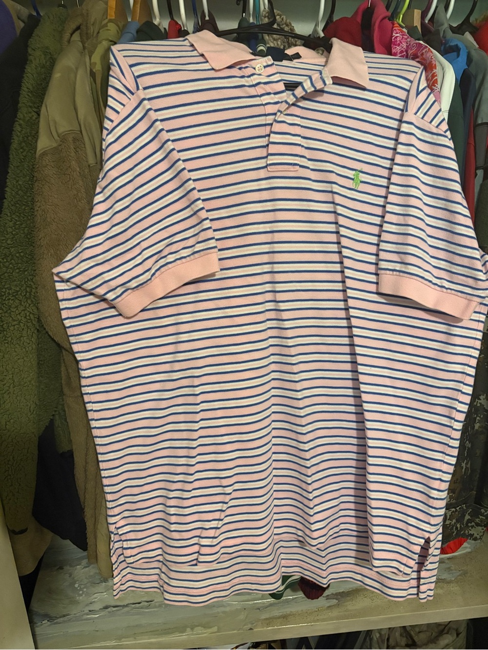 Men’s Vintage Ralph Lauren Pink Polo with Navy & White Stripes